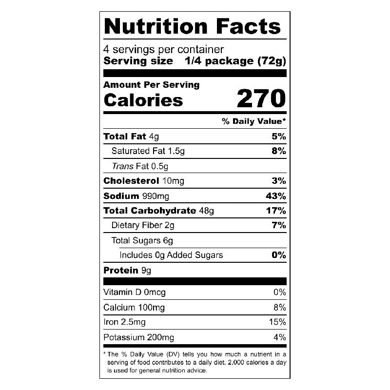 Nutrition facts label for cheddar soup mix on a white background
