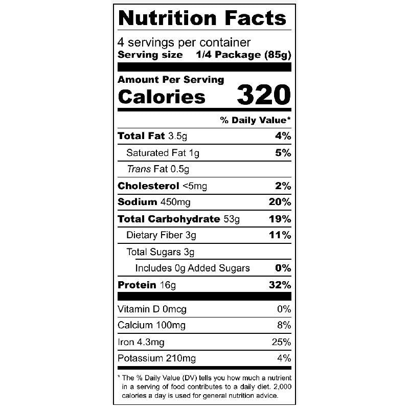 Nutrition facts label for white cheddar high protein pasta meal kit with detailed calorie and nutrient information.