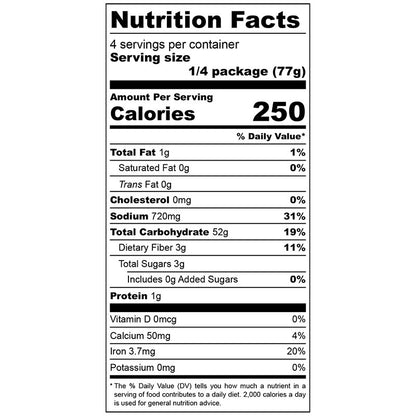 Nutrition facts label for chicken noodle soup mix with detailed calorie and nutrient information.