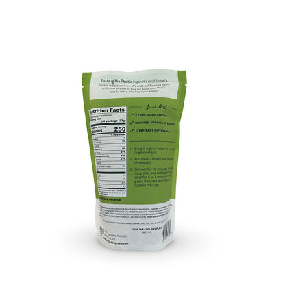 Back view of chicken noodle soup mix packaging with nutrition facts label on a white background