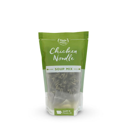 Package of chicken noodle soup mix on a white background