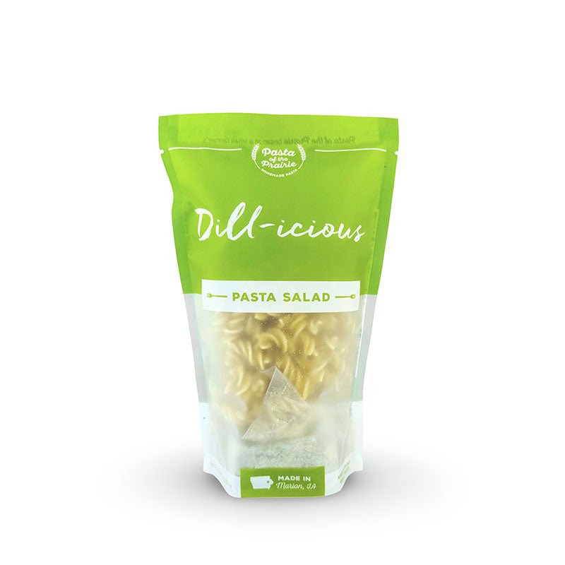 Package of Dill-icious pasta salad on a white background