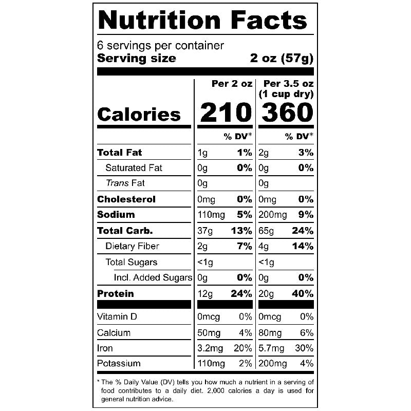 Nutrition facts label for the garlic and seas salt high protein pasta with serving size, calories, and nutritional content