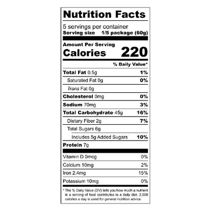 Nutrition facts label for harvest crunch pasta salad on a white background