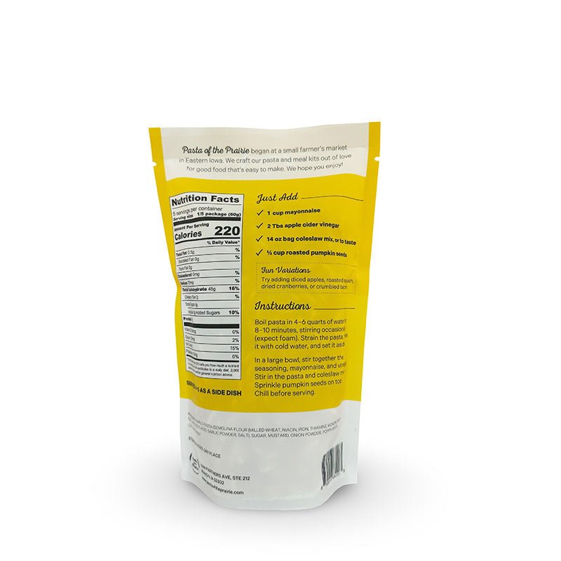 Back view of harvest crunch pasta salad package on a white background