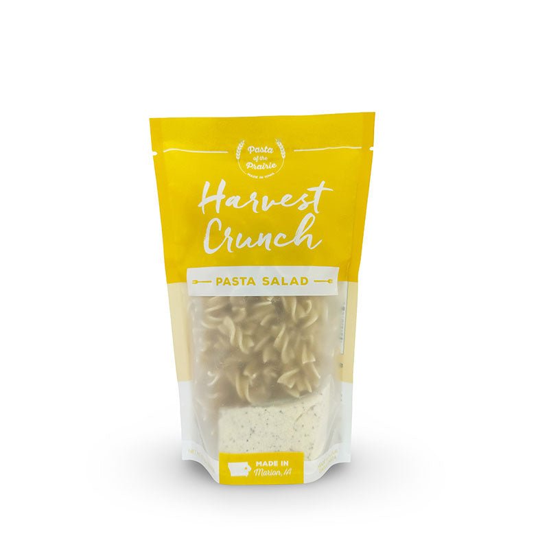Package of harvest crunch pasta salad on a white background