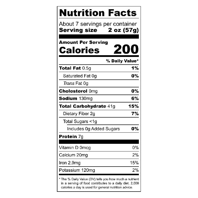 Nutrition facts label for lemon basil pasta on a white background
