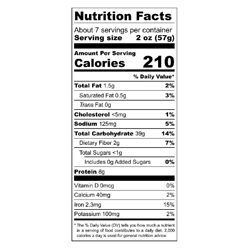 Nutrition facts label for garlic parmesan pasta on a white background