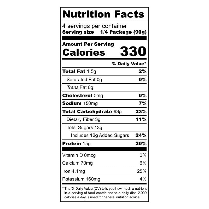 Nutrition facts label for teriyaki meal kit with high protein pasta