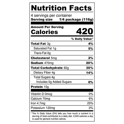 Nutrition facts label for triple cheddar meal kit with detailed calorie and nutrient information.